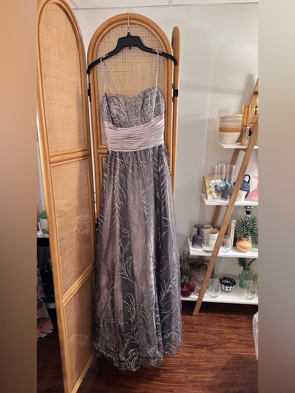 VTG Y2K Cache Strapless Lavender Evening Gown with Beaded Motif